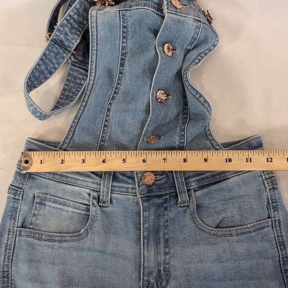 Guess Jeans Lightwash Blue Denim Rose Gold Overalls Distressed Women's 24 Pants - Picture 8 of 14
